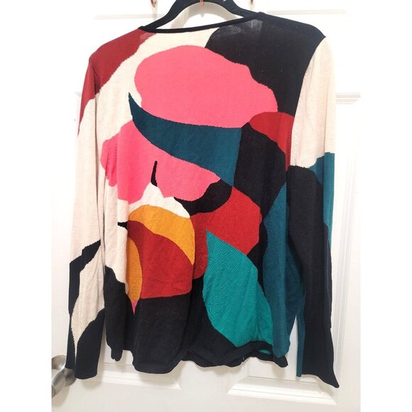 Chicos Abstract Multicolor V-Neck Long Sleeve Sweater XL Cotton & Rayon Blend - Picture 3 of 9